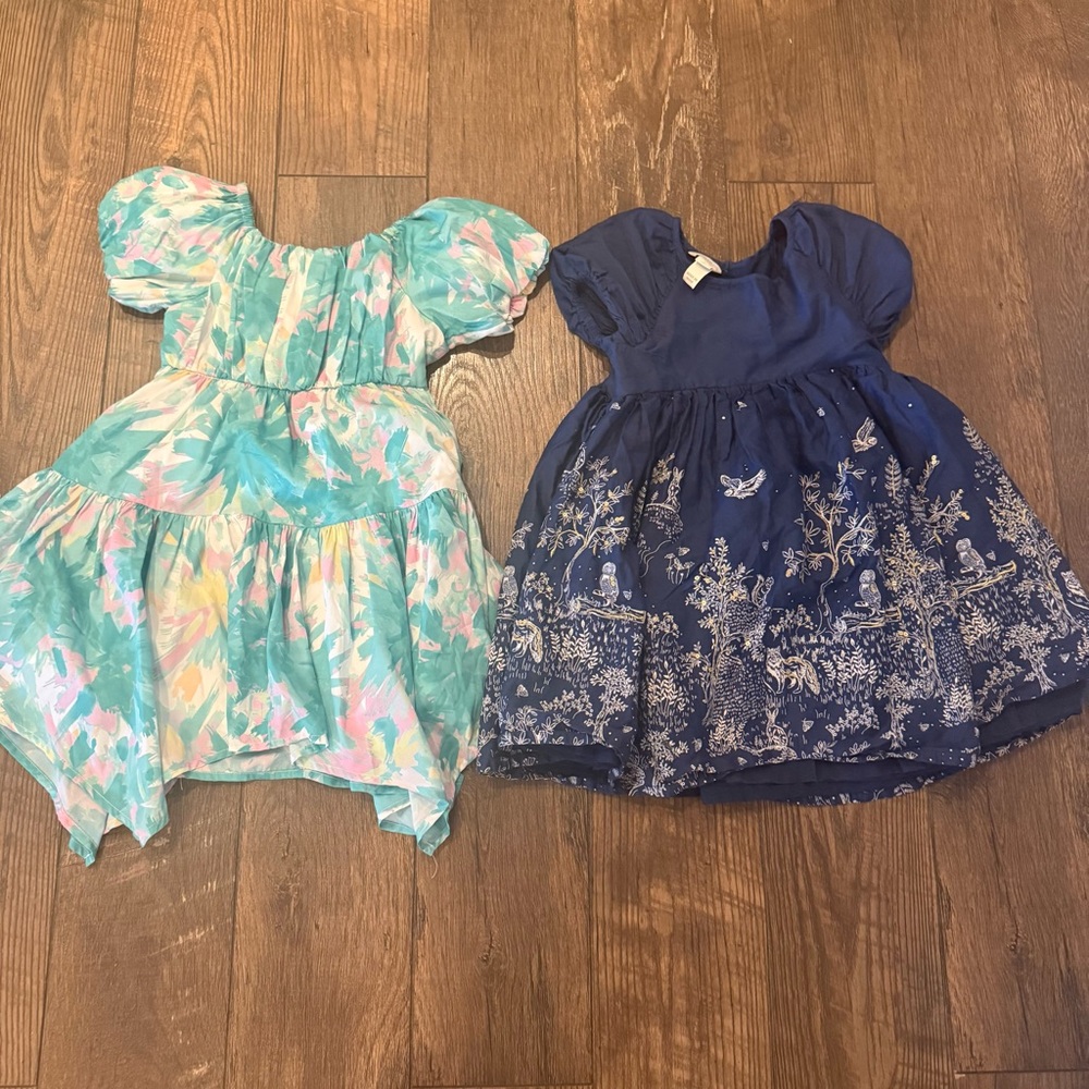 Monsoon Aqua and Navy Kids Dress Duo Size 5